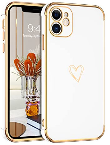 GUAGUA Handyhülle für iPhone 12 Mini Hülle Cute Herz Muster Galvanisierte Kameraschutz Stoßfeste Silikonhülle Weich TPU Silikon Schutzhülle Dünn Hülle Silikon case für iPhone 12 Mini (5,4''), Weiß