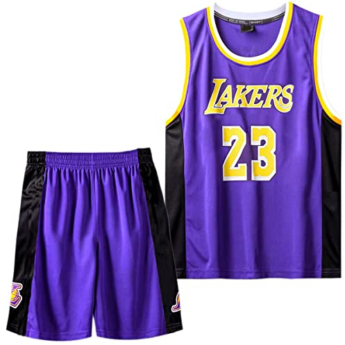 MEEHYRE Basketboll barntröja 2 stycken, pojkar baskettröja barn, basketträning jersey och byxor, basket barnkläder pojkar, basket jersey, basketväst barn, violett, 11-13 Jahre/2XL