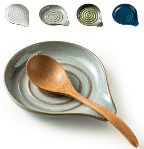 LAUCHUH Spoon Rest, 5 Large Spoon Holder for Stove Top Ceramic Spoon Rest, Heat-Resistant Spatula Rest for Mother's Day, Ladle, Coffee Spoons, Cooking Spoons, Spatula, Tongs, Reactive Gray