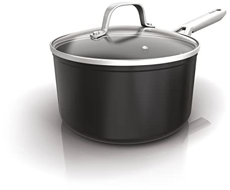 Ninja ZEROSTICK Essentials Cookware 20cm Saucepan with Glass Lid, Non-Stick, Long Lasting, Forged Aluminium, Induction Compatible, Oven Safe to 260°C, Black C10220UK