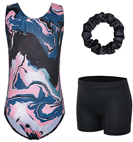 XFGIRLS Gymnastikanzug für Mädchen, ärmellos, glitzernd, Ballett, Tanz, Turnanzug, athletische Shorts für Mädchen, 3–14 Jahre, Schwarz / Pink, 11-12 Years