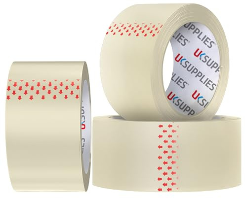 UK SUPPLIES LIMITED 3 Rolls LOW NOISE Premium Clear Packaging Tape (All Pack Sizes) 48MM X 66M Extra Strong Secure Sticky Adhesive Durable Parcel Sealing Tape for Packing Boxes & Moving Houses