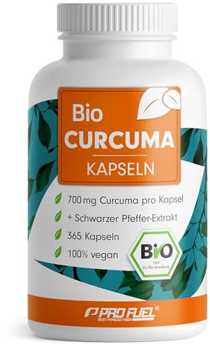 Bio Curcuma Kapseln 365x mit 700 mg Curcuma aus kontrolliert biologischem Anbau - optimal hochdosiert mit 35 mg Curcumin pro Kapsel - mit Schwarzem Pfeffer-Extrakt - Vorrat für 1 Jahr