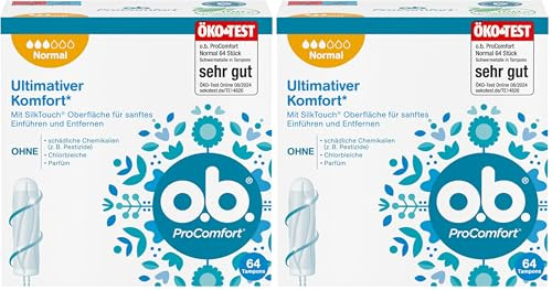 o.b. ProComfort Normal, Tampons für mittlere/stärkere Tage, mit SilkTouch Oberfläche für ultimativen Komfort & zuverlässigen Schutz (64 ST) (Packung mit 2)