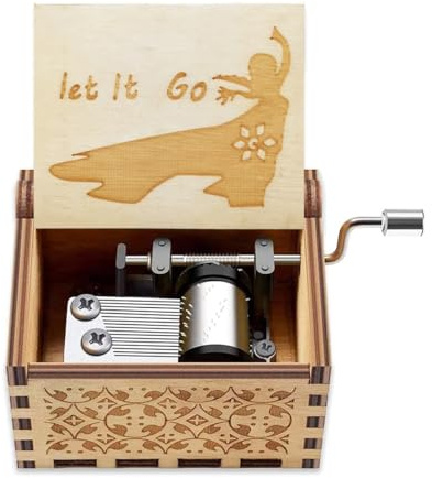 Hefonti Frozen Music Box Gift for Girls, Let It Go Sister Daughter Wife Girlfriend Gift Wooden Hand Crank Musical Box Plays Let It Go
