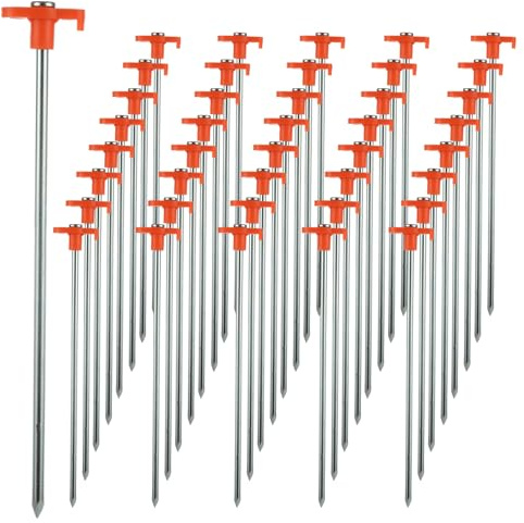 LOYORTY 40PCS 10 Inch Heavy Duty Tent Stakes, Metal Tent Pegs, Galvanized Non-Rust Tent Stakes for Outdoor Camping, Garden, Canopies, Grassland