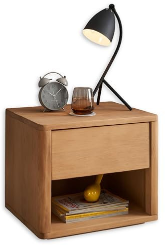 HILLA Nachttisch Massivholz Fichte - Hochwertiger Nachtschrank mit Schublade und offenem Ablagefach - 48 x 41 x 38 cm (B/H/T)