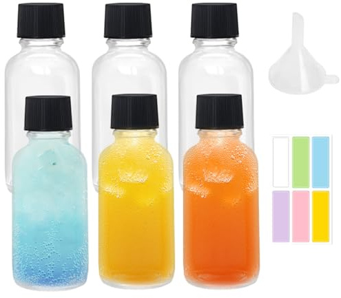 DITK-U 6 Stück 60ml Mini Glasflaschen Kleine Flaschen zum Befüllen Kleine Schnapsflaschen mit Trichter & Etiketten,Perfekt für Ingwer, schnaps, Likör und andere drinks