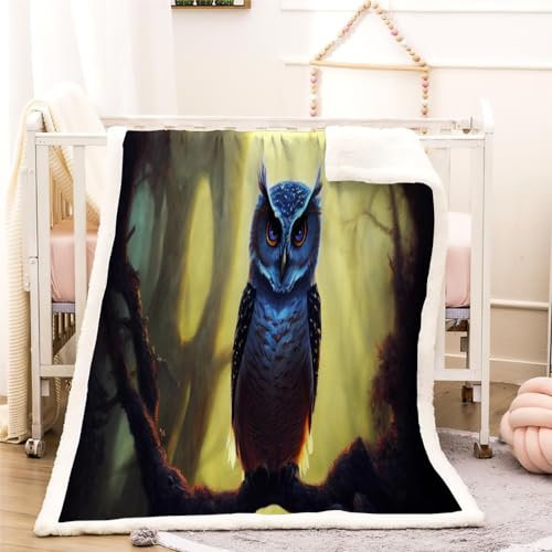 Eule Fleecedecke Flauschig 130x150cm Tiere Wald Weiche Warme Kuscheldecke Flanell Wohndecke Sofadecke Gemütlich Leicht Kinderdecke Klimaanlagendecke für Mädchen Jungen Erwachsene