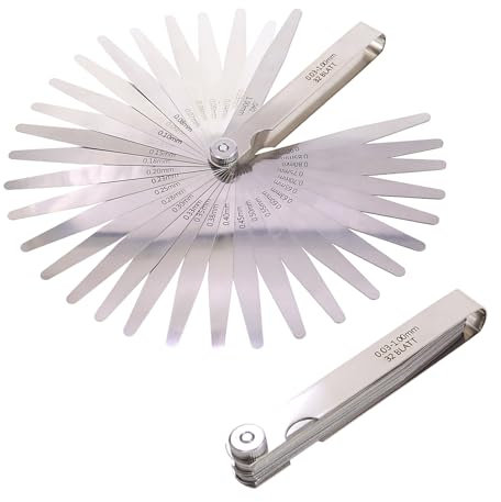 DBOO Spessimetro a 32 lame, 0,03-1,00 mm, in acciaio inox, misure metriche e imperiali, strumento di misurazione dello spessore della distanza