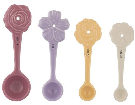 Mason Cash in The Meadow Measuring Spoons – Set of 4 | Floral Embossed Stoneware Spoons (1 Tbsp, 1 TSP, ½ TSP, ¼ TSP) Ergonomic Handles | Dishwasher Safe