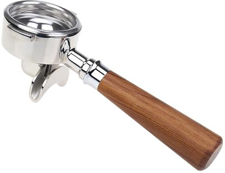 Portafilter, 58mm Double Spout Bottomless Portafilter for E61, Filter Basket with Wooden Handle Durable Ears Nozzle Portafilter for Barista Series and Coffee Espresso Machine (Red Rosewood)