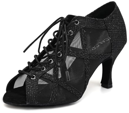 YCALCP Zapatos de Baile Latino Mujer Punta Abierta Bachata Profesional Tango Salsa Performance Botines Baile Salon,X526-Negro-7.5CM,35 EU