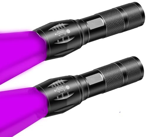 MVIOCS UV-Taschenlampe, Schwarzlicht, 2-in-1-LED-Taschenlampe & 395 nm Schwarzlicht, Haustier-Urin-Detektor für Hunde/Katzen-Urin, trockene Flecken, Bettwanzen, Harzhärtung, Skorpion-Finder, 2 Stück