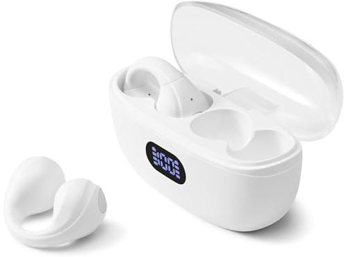 KESAIYI Cuffie wireless con clip, Bluetooth 5.3, impermeabili, a conduzione ossea, Hi-Fi, musica e sport, colore bianco