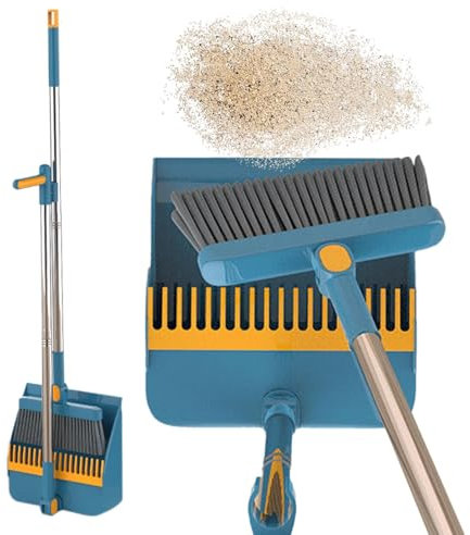 Set di paletta e spazzola con manico lungo – Spazzola alta rotante a 180 gradi | Set di scopa e paletta pieghevole per la casa e