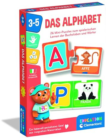 Clementoni Education Das Alphabet - Lernspiel für Kinder ab 3 Jahren | 26 Mini Puzzles zum Zusammensetzen erster Wörter & Lernen von Buchstaben