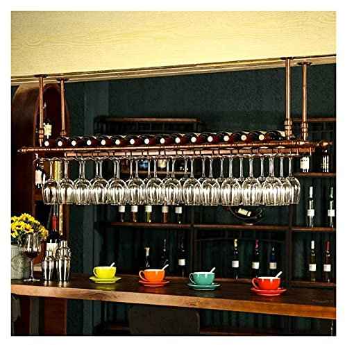 Ceiling Mounted Wine Rack with Glass Holder and Shelf Hanging Wine Rack for Bottles and Glassware Goblet Display Rack and Organizer for Wine Cabinet (Black 120cm x 30cm)