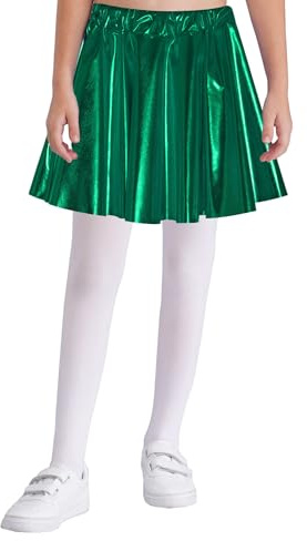 Zaldita Gonna Metallizzata a Pieghe per Bambina Svasata Mini Gonna Elastica Lucido da Ballo Jazz Hip Hop Gonnellino da Pattinaggio Artistico Skater Skirt Verde 15-16 Anni