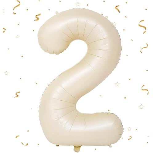EWODEIEW Zahlen Luftballon 2 Beige,40 Zoll Luftballon Zahlen 2 Folien Ballon,Luftballon 2. Geburtstagsdeko Mädchen Riesen Folienballon 2. for Mädchen Jungen Birthday Party Geburtstag Dekor