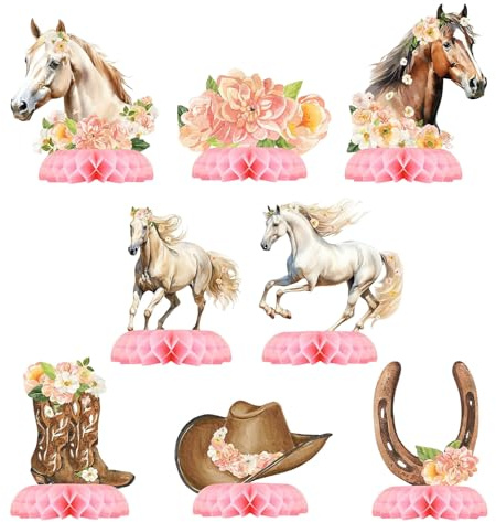 Goiern Girl Horse Party Centerpiece Set - Pferd Waben Girl Geburtstagsdecoration und Pferd Tisch Toppers für Kinder Pferd-Thema Geburtstag und Baby Shower Tischdeko