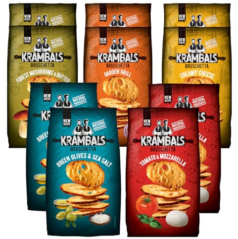 KRAMBALS Bruschetta Chips Multipack Crisps (Pack of 8 x 70g) - Baked Crisps Bruschetta Bread Snacks Palm Oil Free Cheese Snack Box