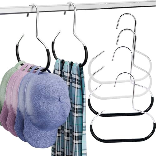 4PCS Hosen Kleiderbügel TREABEAR, Hutständer Kleiderbügel Platzsparend, Aufhänger für Handtücher Hangers, rutschfeste Öffnung Hutablage Garderobe für Kleiderschrank Organisation Gürteln Schals Hüte