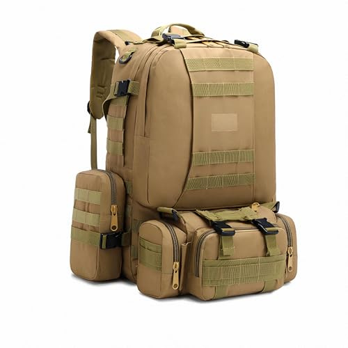 RAPIDSKY 55L Taktischer Rucksack, Erweiterbarer Wanderrucksack – Spritzwassergeschütztes Assault-Pack mit MOLLE-System, 1-3 Tage Stauraum für Radtouren, Camping, Jagd & Outdoor-Abenteuer (KhakiI)