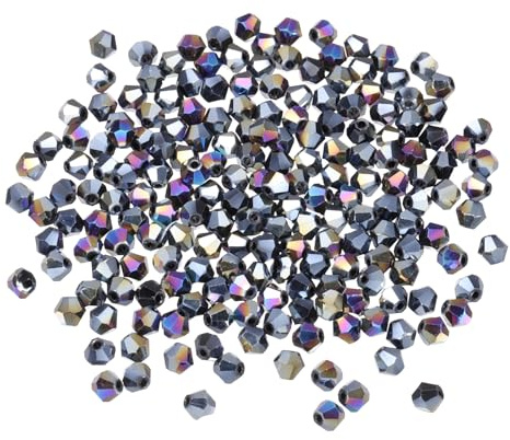PATIKIL 100pcs 8mm Bicone Glass Crystal Beads, Faceted Glass Spacer Beads for Jewelry Making Bracelet Necklace Earrings DIY Suncatcher Craft, Black AB