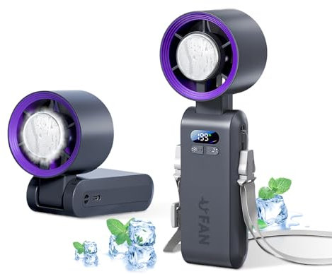 Mini Ventilateur Portable,Pliable Ventilateur Avec écran LED Fonction de refroidissement,1-199 vitesses de vent 5500mAh Turbo Ventilateurs de Cou Pour Le Plein Air, Le Camping,Concerts, Bureaux-Gris