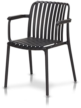 KHG Gartenstuhl Schwarz, Bistrostuhl mit Armlehnen aus Polypropylen, stapelbar, Outdoor, 110 kg belastbar, 57x80x59 cm