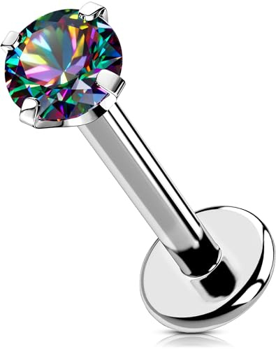 OUFER Body Piercing Lip Piercing Jewellery 16G Helix Piercings Internally Labret Earring 5/6/8/10/12mm Labret Piercing Stud Tragus Conch Cartilage Flat Back Earrings