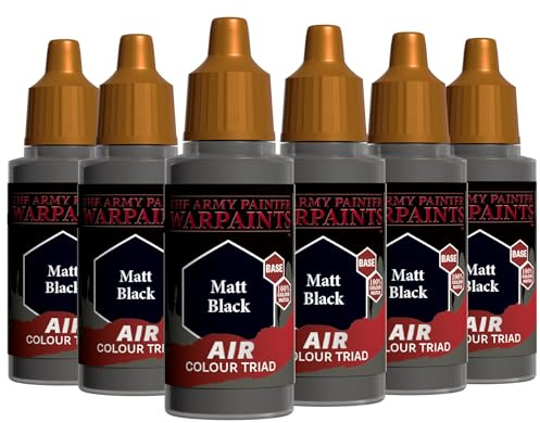 The Army Painter, Airbrush-Ready Paint Black, 6 x 18 ml Warpaints Air, peintures acryliques pré-diluées pour aérographe, peintures pour pistolet à peinture pour D&D et Warhammer