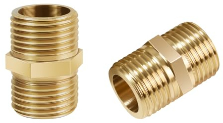 1/2 Inch Npt Brass Nipple Male To Male Pipe Fitting Adapter, Straight Connector for Hose, Brass Fittings (1/2 inch x 1/2 inch NPT Male2 Piece)