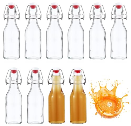 Nuangoo Lot de 10 Bouteilles en Verre 250ml avec Bouchon Mécanique, Bouteilles Vides à Remplir Fiole en verre pour Jus, Huile, Vinaigre, Liqueurs ou Bière,Eau gazeuse