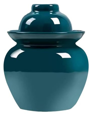 Blue Ceramic Kimchi Jar - Traditional Chinese Porcelain Pickle Storage with Water Seal & Airlock Lid - Ideal for Fermented Foods & Pickles