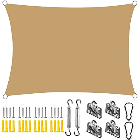 Parasole quadrato da giardino, 5,5 x 7 m, protezione dai raggi UV, per uso esterno, colore crema, ombrellone per giardino, balcone e terrazza, durevole ed elegante