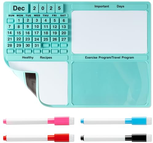 Magnetic Fridge Calendar Dry Erase Whiteboard with 4 Markers, Reusable Silicone Month Weekly Daily Planner Notice Board for Kitchen Home Office Memo Event Reminder Shopping List Board, 15x10.6