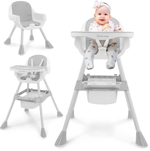 Moby-System Trona Ajustable Magnolia 2en1 con Bandeja y Cojín de Polipiel – Gris, Desde 6 Meses