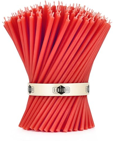 Danilovo Reine Bienenwachskerzen – für Kirchgebet, Rituals, Deko oder Geburtstagskerzen – Honigduft, tropffrei, rauchfrei, hohe, dünne Spitzkerzen – 16 x 0,5 cm (ROT, 100 Stück)