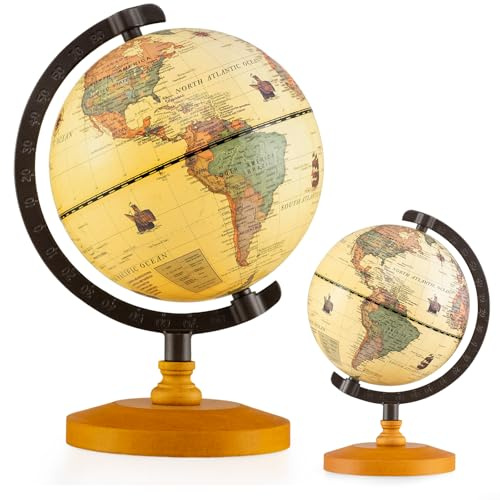 LIFEZEAL Globo terráqueo para niños de 14 cm, con base estable, globo terráqueo vintage con husos horarios, globo geográfico para estudios y decoración