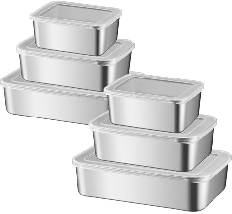 6 Set Edelstahl Frischhaltedosen mit Deckel Aufschnittboxen für Kühlschrank | Edelstahl Meal Prep Boxen Lebensmittel Aufbewahrungsbox Edelstah behälter zur Verschiedene Lebensmittel