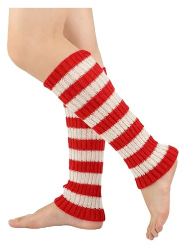 Neon Stulpen Damen,Fasching 80er Jahre Damen Pink Stulpen Accessoires Karneval Neon Rot Beinstulpen Blau Hippie Beinwärmer Party Rot Weiß Gestreifte Neonfarbene Mode Leg Warmers für Mädchen Warme