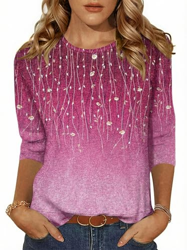 Zeagoo Blouses for Women 3/4 Sleeve Floral Tops Summer Casual Shirts Pink S