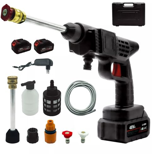 MAKA Idropulitrice a Batteria 48V Portatile 4,0Ah, Pulitore Alta Pressione Wireless 45 Bar 625 PSI, Ugello 6 in 1, Tubo 5 m Autoadescante per Auto, Giardino, Finestre e Pulizia Esterni (A)