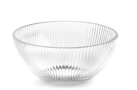 H&H Bowl Epoque in Vetro Trasparente Rigato, Diametro 22,5cm, Elegante e Versatile, Idonea al Lavaggio in Lavastoviglie