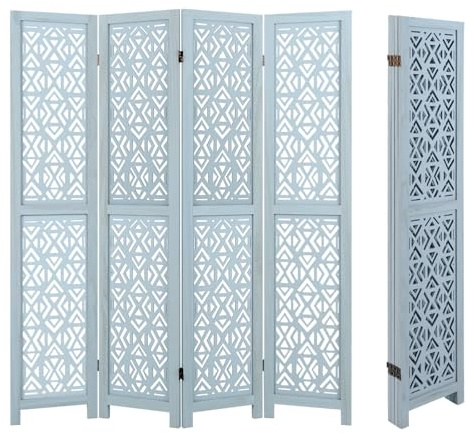 Multigot 4 Panel Room Divider, Solid Paulownia Wood Folding Privacy Screen