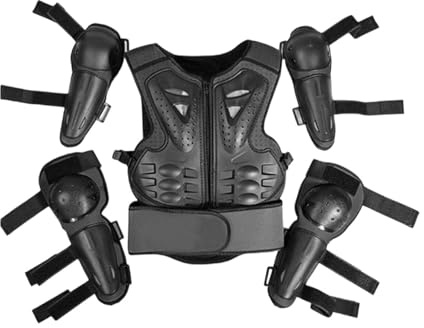 perfk Traje de protección para niños para Motociclistas. de protección para Montar en Transpirable y cómodo. Rodilleras y Coderas para, Negro