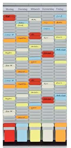 FRANKEN T-Kartentafel 5-Tage Wochenplaner, 31,5 x 78 cm, 5 Träger, 35 Schlitze, PV-SET2