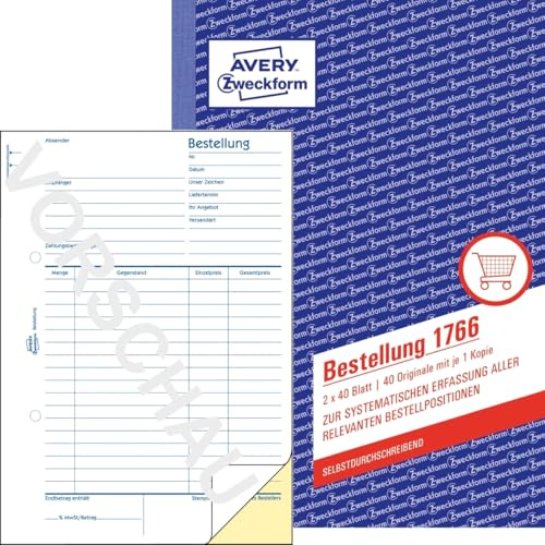 AVERY Zweckform 10 x Formularbuch Bestellung A5 selbstdurchschreibend 2x40 Blatt